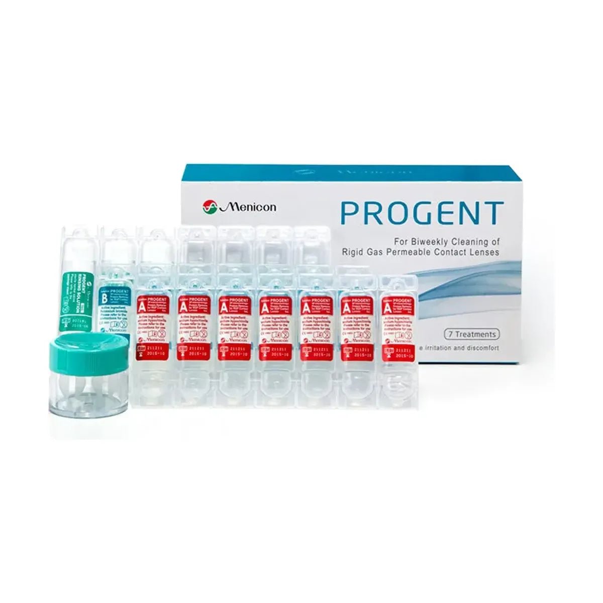 Menicon Progent Biweekly Contact Lens Cleaner - Removes Protein Deposits (7 Treatments) with Large Diameter Case Bundle - Dryeye Rescue