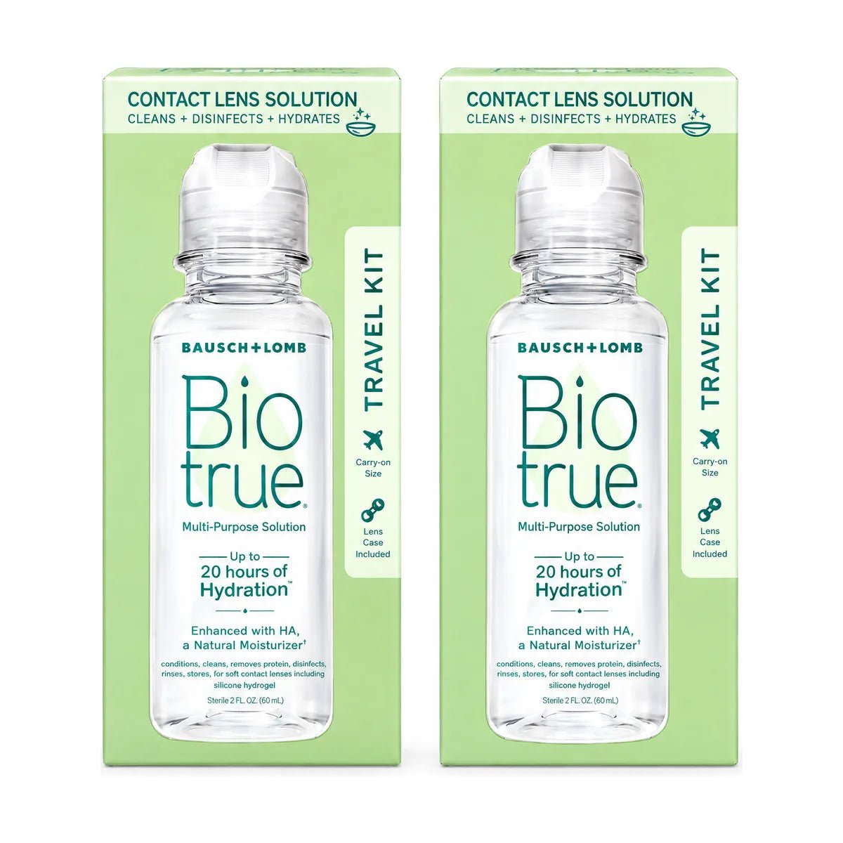 BioTrue Multipurpose Contact Lens Solution Travel Kit 2-Pack (2x 2oz 60mL) - Dryeye Rescue