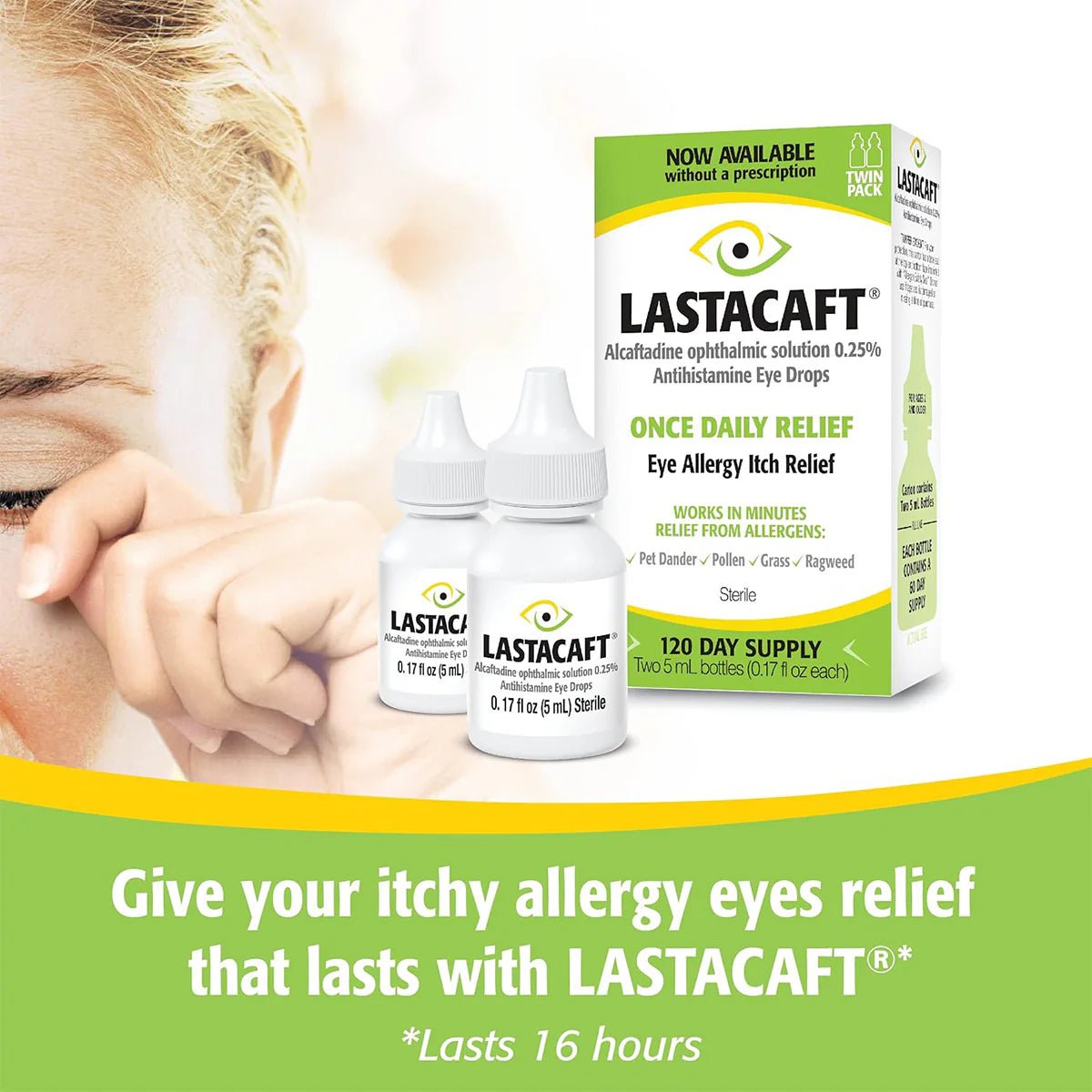 Lastacaft Once Daily Eye Allergy Itch Relief Drops (Twin Pack 2x5mL 120 Day Bottle) - Dryeye Rescue