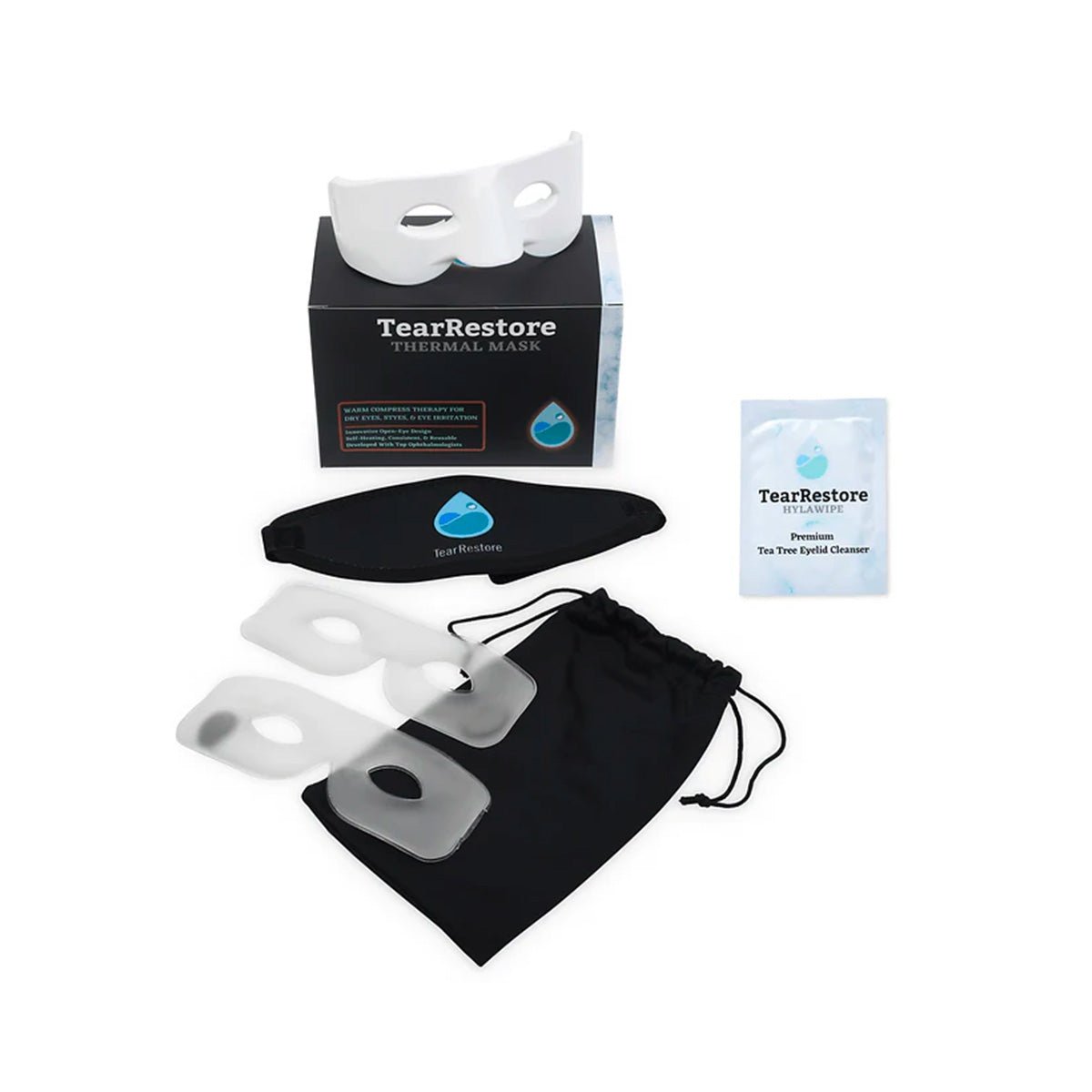 TearRestore Premium Kit – Includes TearRestore Mask, 2 Heat Packs, & 1 Box of HylaWipes (30ct) - Dryeye Rescue