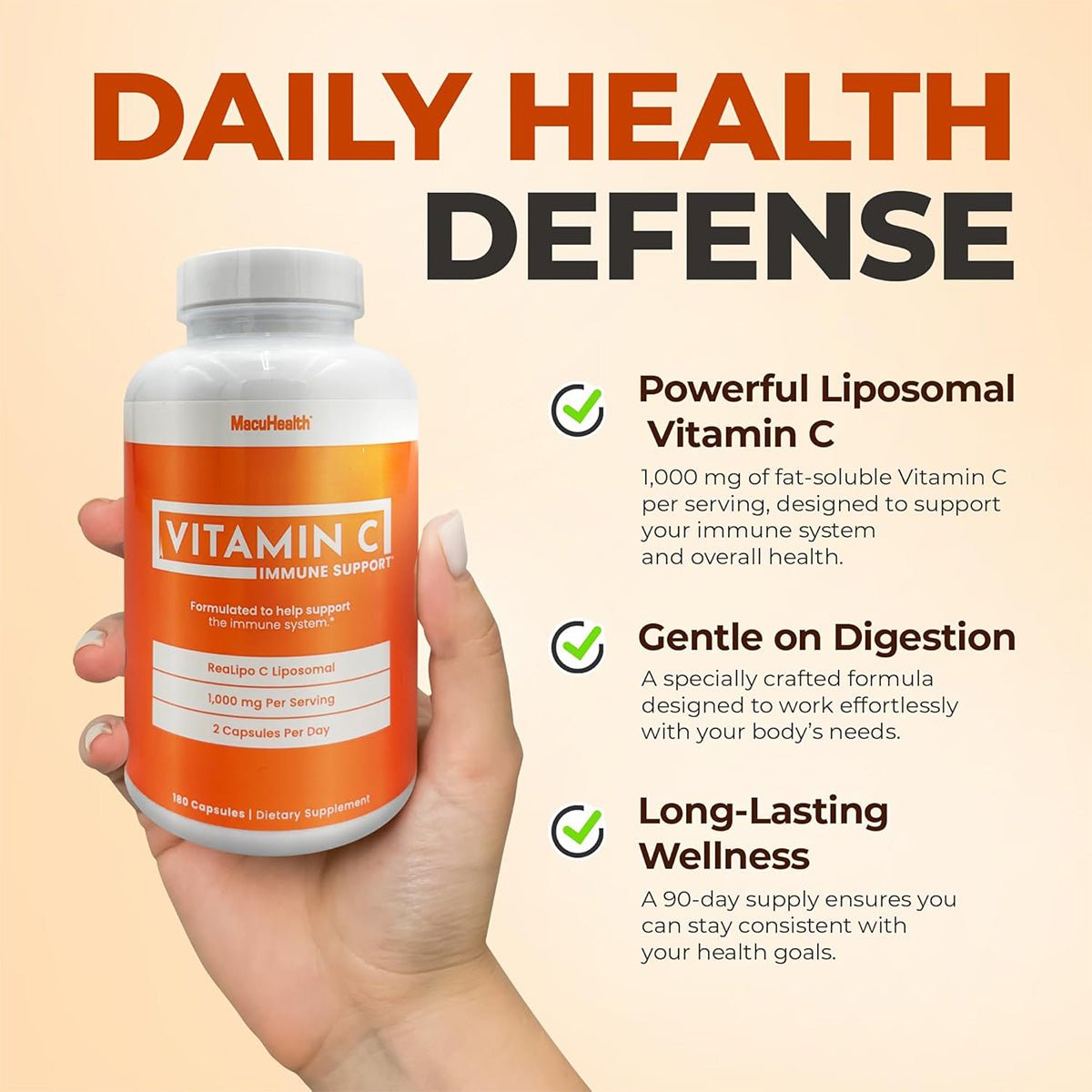 Macuhealth Liposomal Vitamin C 1000MG Per Serving - High Bioavailablity Vitamin with Fat - Soluble Antioxidants and Enhanced Absorption (180ct) - Dryeye Rescue