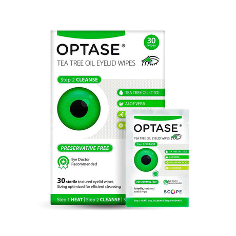 Optase Tea Tree Oil Eyelid Wipes - Preservative Free wipes Box of 20 - Dryeye Rescue