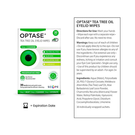 Optase Tea Tree Oil Eyelid Wipes - Preservative Free wipes Box of 20 - Dryeye Rescue
