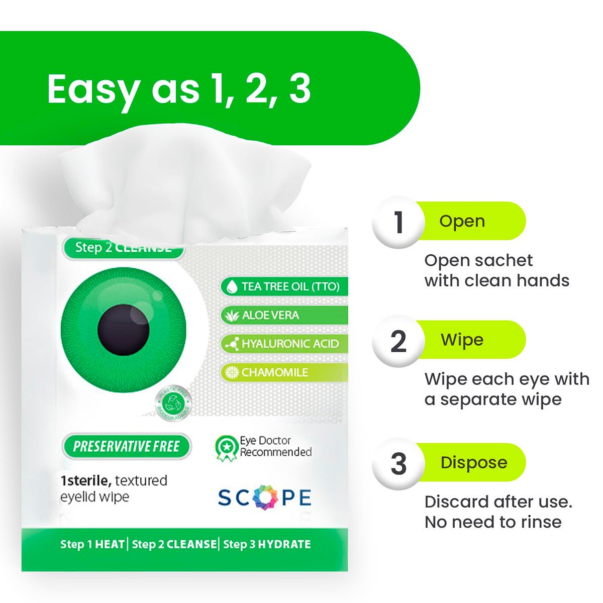 Optase Tea Tree Oil Eyelid Wipes - Preservative Free Box of 20