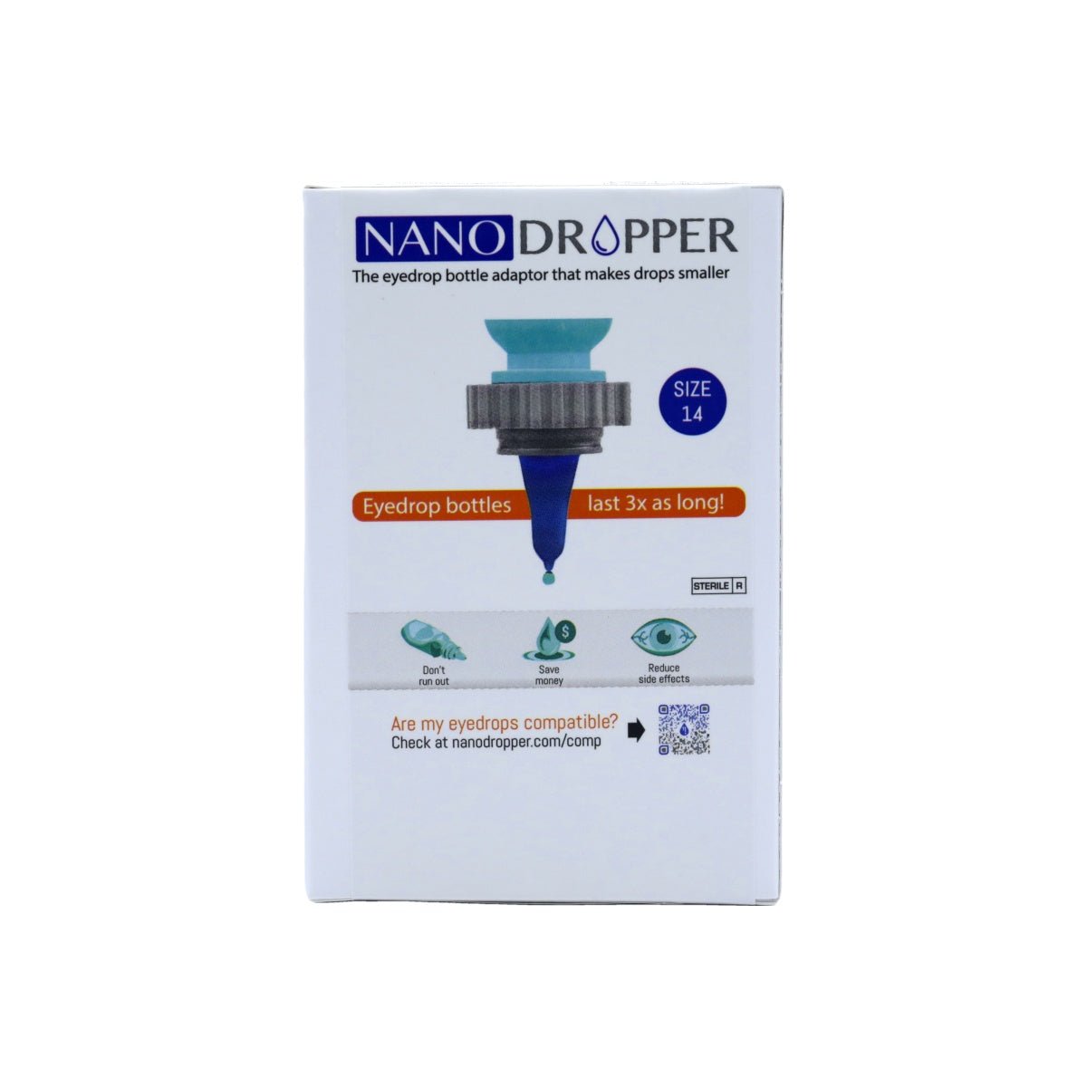 Nanodropper Eye Drop Extender Adaptor, Reduces Drop by 60%, Less Waste, Easier Application (Two Sizes) - Dryeye Rescue