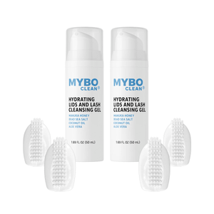 MYBOClean Combo Pack, Year Supply Daily Eyelid Cleansing Brush (4 pc) & Lids and Lash Gel (2 bottles) - Dryeye Rescue