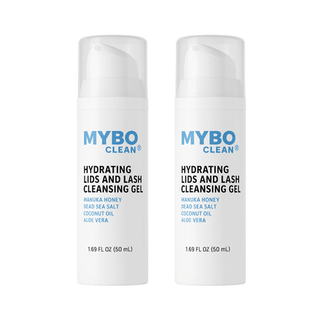 MYBOClean Combo Pack, Year Supply Daily Eyelid Cleansing Brush (4 pc) & Lids and Lash Gel (2 bottles) - Dryeye Rescue