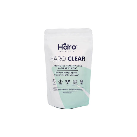 Haro Clear stand-up refill pouch, white with a mint green base, front