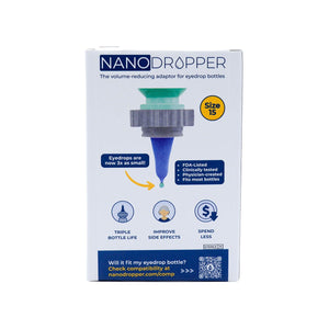 Nanodropper Eye Drop Extender Adaptor, Reduces Drop by 60%, Less Waste, Easier Application (Two Sizes) - Dryeye Rescue