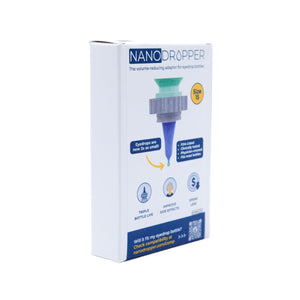 Nanodropper Eye Drop Extender Adaptor, Reduces Drop by 60%, Less Waste, Easier Application (Two Sizes) - Dryeye Rescue