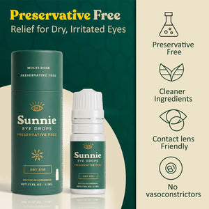 Sunnie Preservative - Free Eye Drops for Dry Eyes, (11ml), Multi - Dose Lubricating Drops with Glycerin 0.5% – for Daily Comfort - Dryeye Rescue