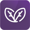 A purple square icon featuring a white outline of two leaves with stems, symbolizing nature or growth.