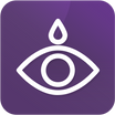 Icon featuring a white outline of an eye with a droplet above it, set against a purple background.