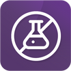 A purple square icon features a white laboratory flask inside a circle with a diagonal line through it, indicating a no chemicals or chemical-free message.