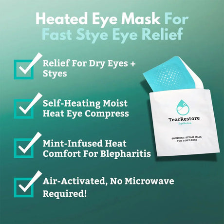 TearRestore EyeRelax Heated Eye Mask - Self Heating Mint Infused Steam Mask (10-pack) - Dryeye Rescue