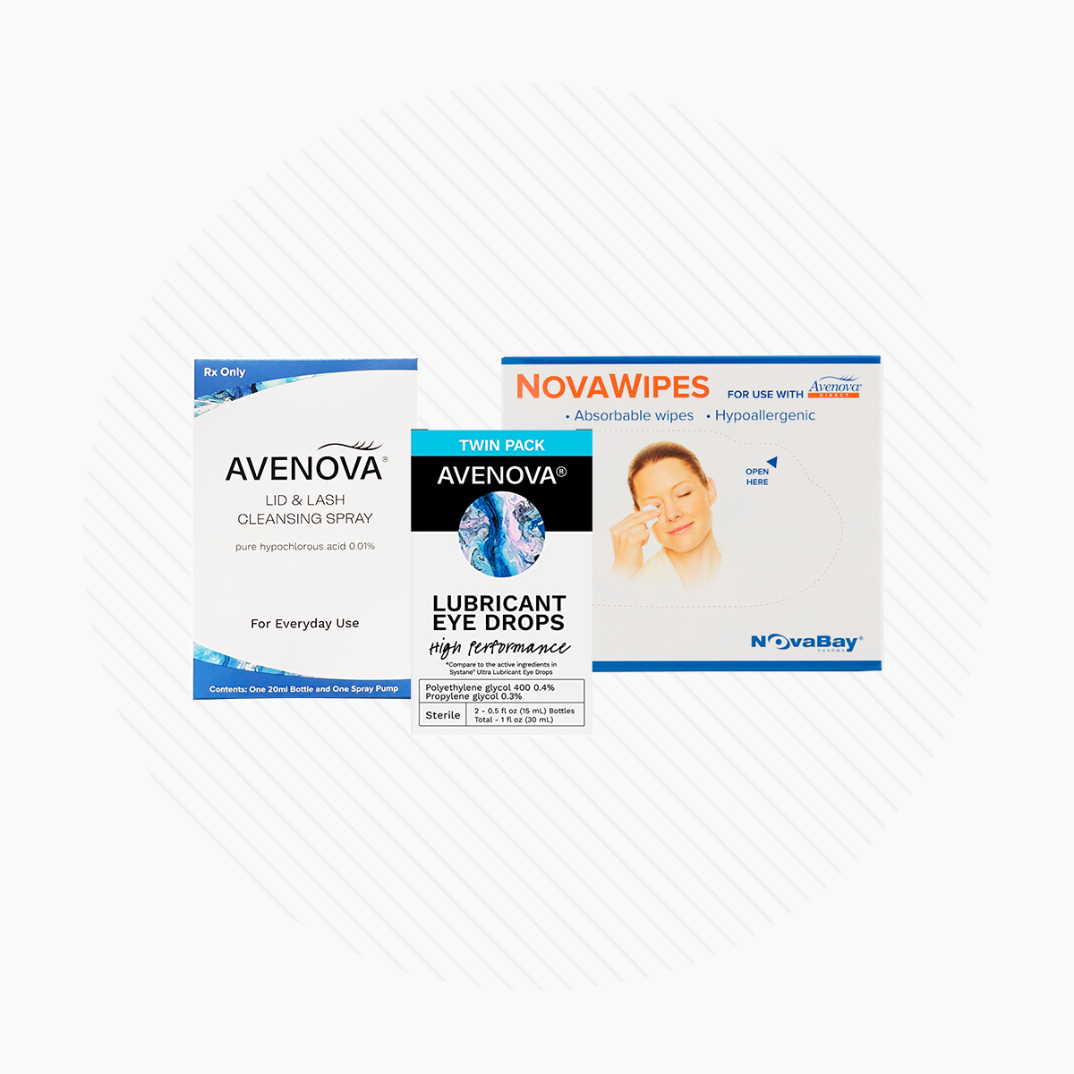 Avenova Complete Kit, Hypochlorous Spray with Nova Wipes and 2 Bottles of Lubricants