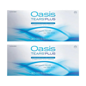 Oasis Tears Plus Preservative-Free Lubricant Eye Drops, 60 Single-Use Vials (2 Boxes of 30) - Dryeye Rescue
