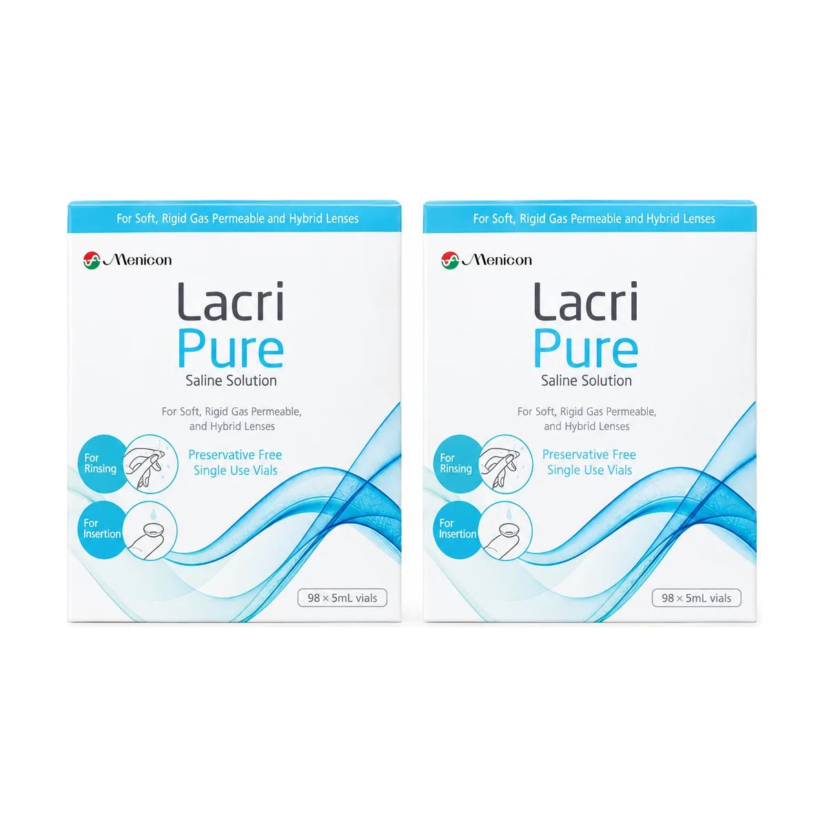 Menicon LacriPure Sterile Preservative Free Saline Solution 2-Pack, 5 mL Single-Use Vials (98 Vials x 2) - Dryeye Rescue