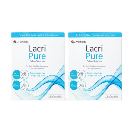Menicon LacriPure Sterile Preservative Free Saline Solution 2-Pack, 5 mL Single-Use Vials (98 Vials x 2)