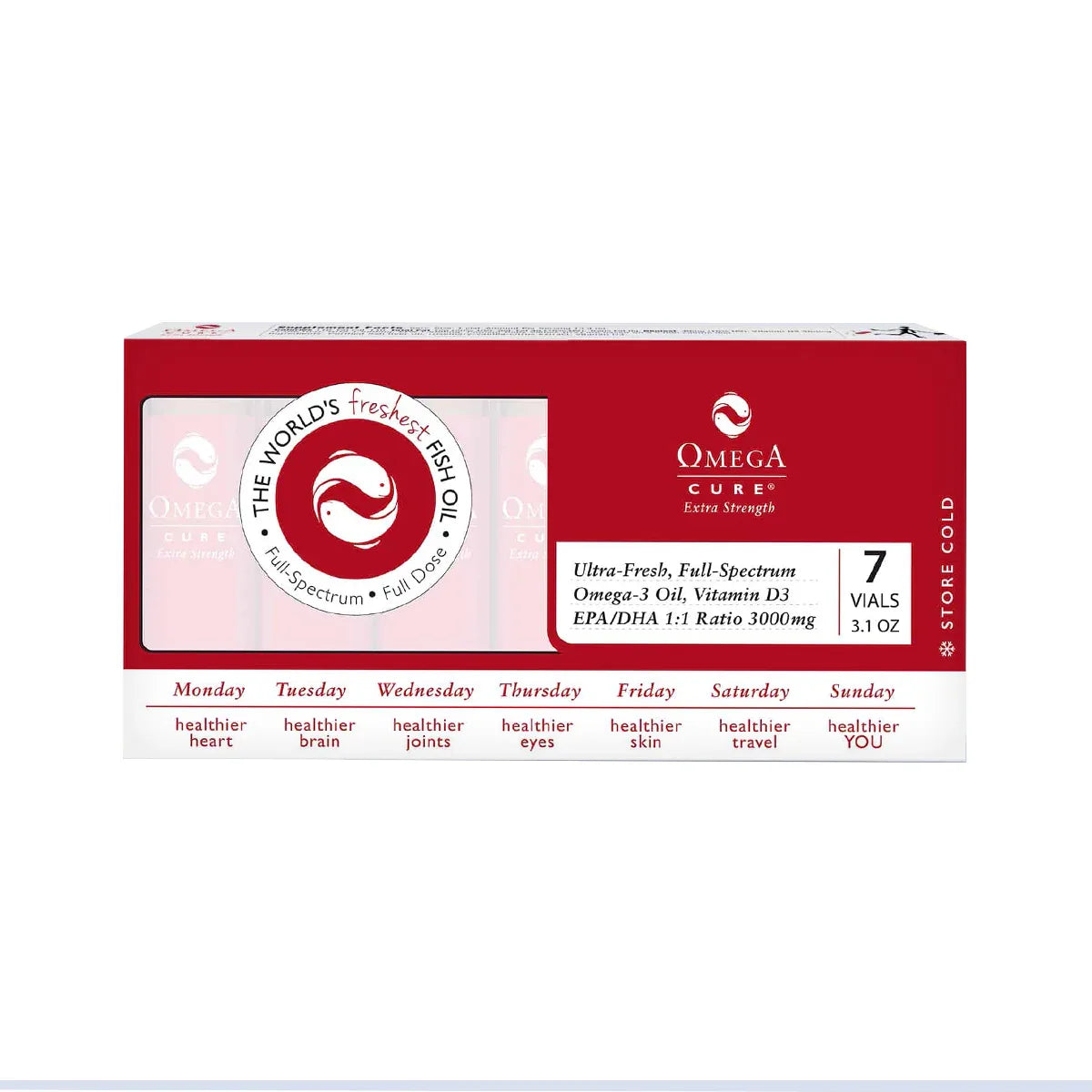 Omega Cure Extra Strength Pure Liquid Omega 3 Vials (9-Pack, 63 Vials) Cold Shipping Included