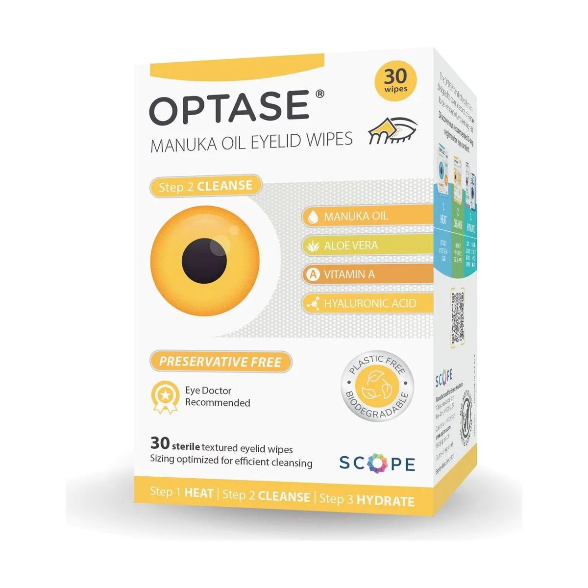 Optase Manuka Oil Eyelid Wipes, Preservative Free, Box of 30 - Dryeye Rescue