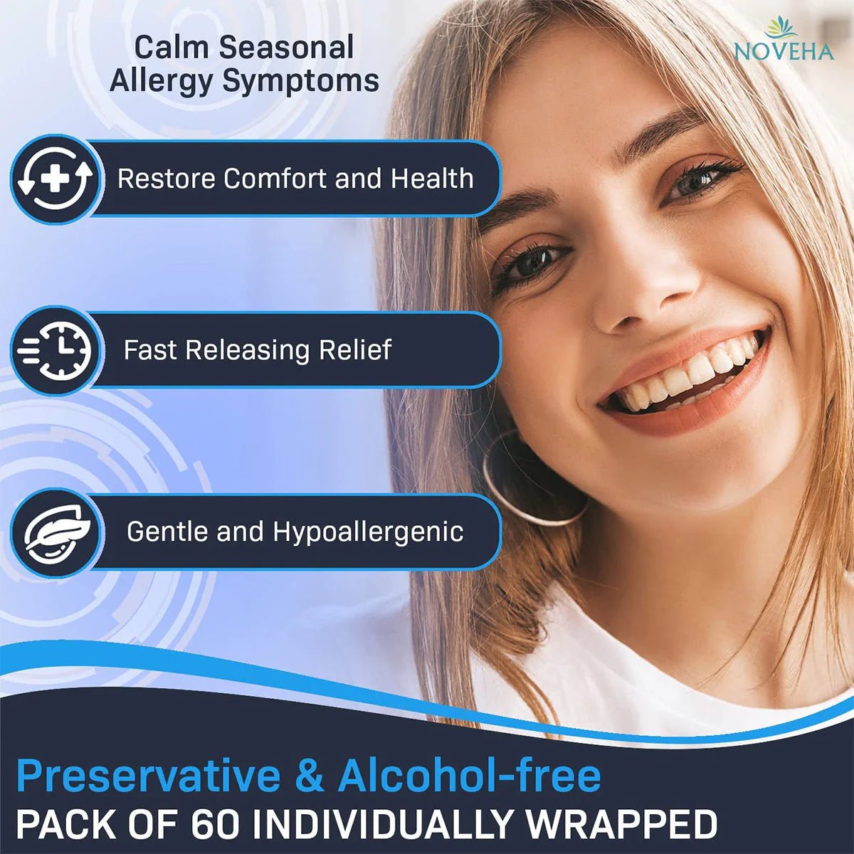 Noveha Allergy Relief Eyelid Wipes with Tea Tree Oil (60ct) - Dryeye Rescue