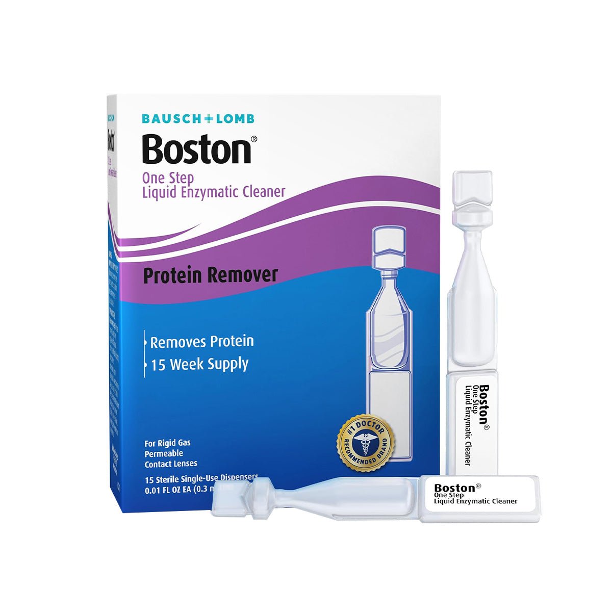 Boston One Step Liquid Enzymatic Cleaner, Protein Remover, 0.01 Fl Oz (1 Box of 15 Dispensers) - Dryeye Rescue