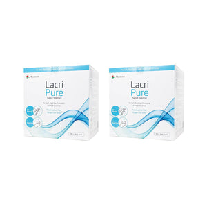 Two Menicon LacriPure boxes of 98 single-use saline vials, blue and white