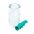 A transparent cylindrical container with DMV on the lid contains a green suction cup tool called the DMV Scleral Cup Large Contact Lens Handler, designed for easy and efficient contact lens removal with its small size and flared end.