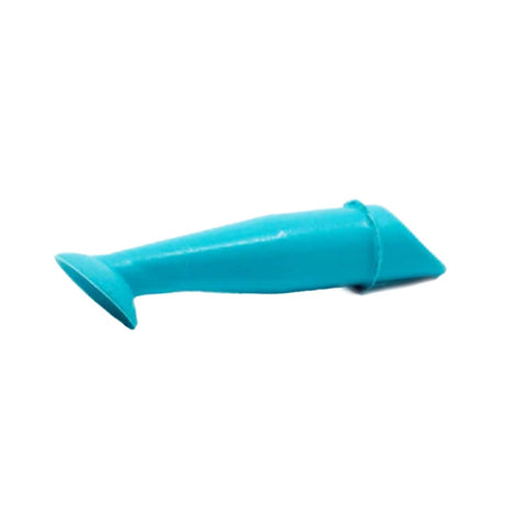 A blue, horn-shaped, plastic noisemaker resembling the DMV 45 Contact Lens Remover for RGP or Scleral lenses, viewed from the side on a white background.