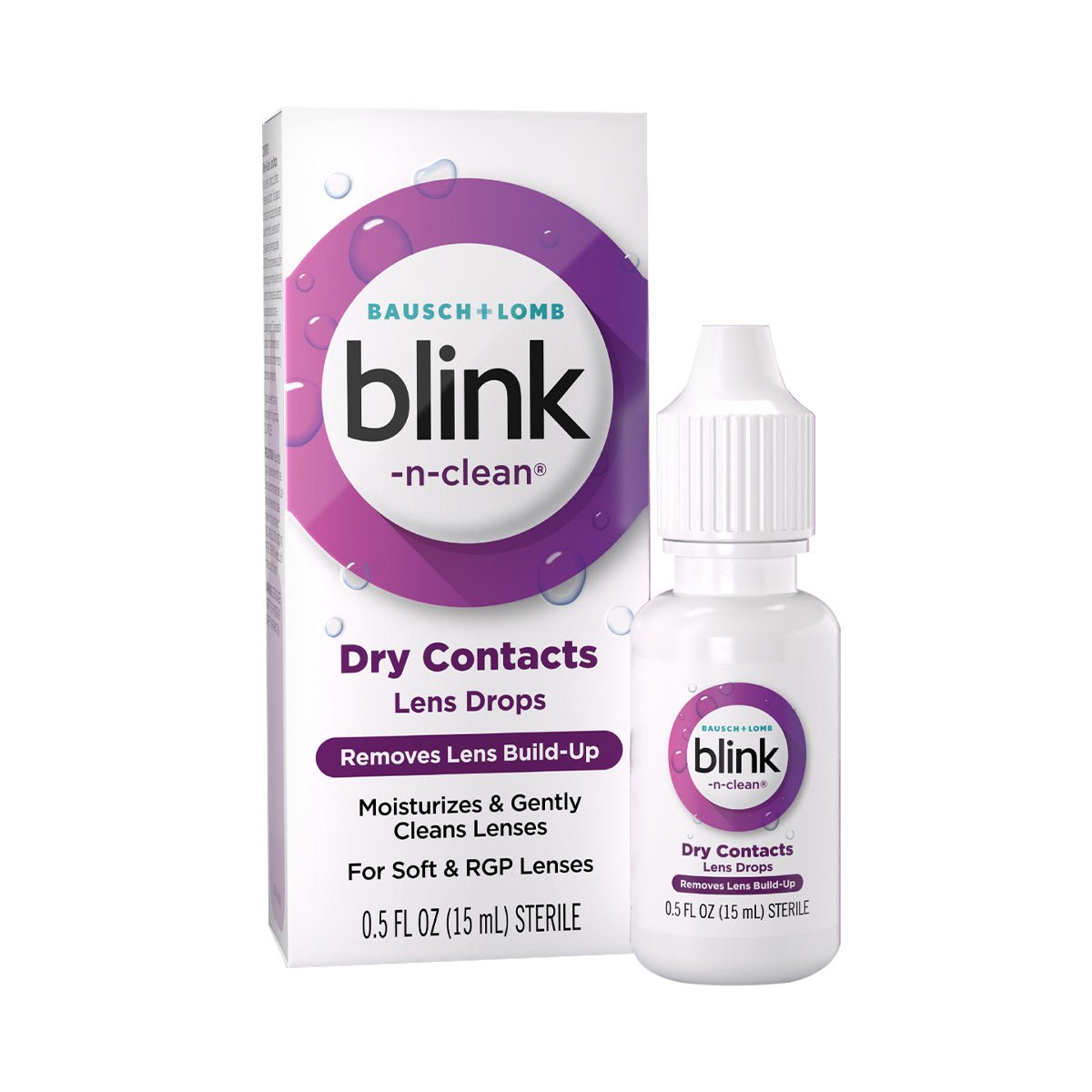 Bausch & Lombs Blink-N-Clean Lens Drops (15ml) removes protein build-up, moisturizes, and cleans lenses. Suitable for soft and RGP lenses, this solution provides clear and comfortable vision all day.