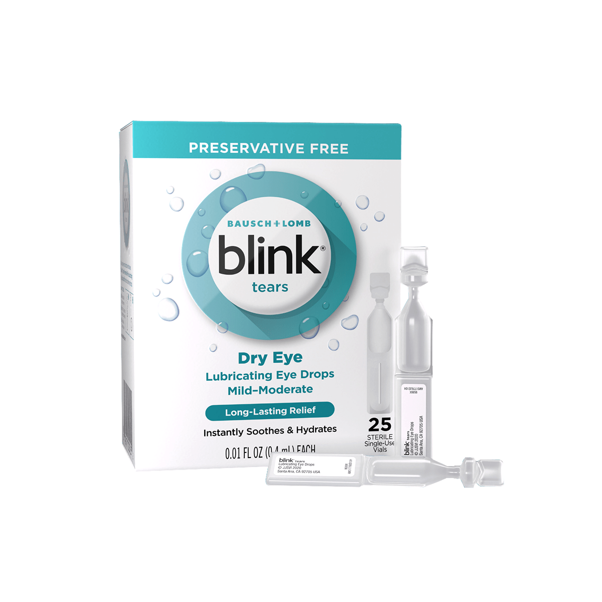 Blink Tears Preservative Free Lubricating Eye Drops Vials (25 Count) - Dryeye Rescue