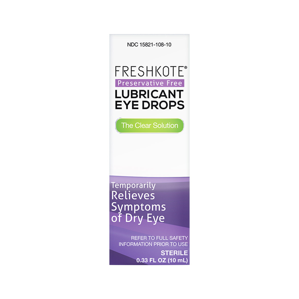 Box of Harrow Healths Freshkote (PF) Preservative Free Multidose Eye Drops, offering clear relief for dry eyes in a 10mL bottle with 300 drops, designed to temporarily soothe and comfort irritated eyes.