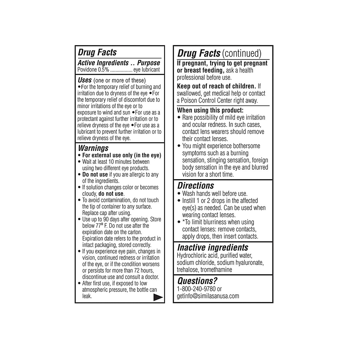 The iVIZIA 2-pack Sterile Lubricant Eye Drops by Thea, preservative-free, provides a drug facts label with active ingredients, purposes, uses, warnings, directions, and inactive ingredients. It includes a helpline for questions and advice on conditions like pregnancy or accidental ingestion. Ideal for dry eye relief.