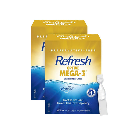 Refresh Optive Lubricant Eye Drops, Mega - 3 - (2 x 30 pack) 60ct Pack - Dryeye Rescue