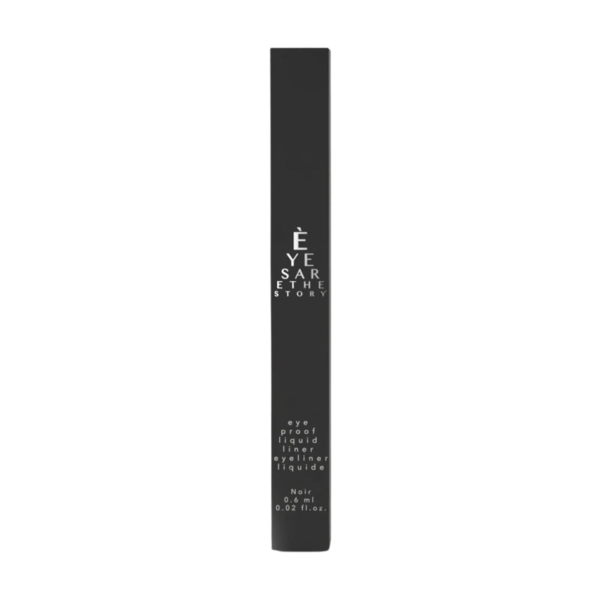 The Eyes are the Story Eye Proof Liquid Eyeliner, in a black rectangular package labeled with crisp white text, offers a sleek and minimalist design. This vegan eyeliner in the shade Noir and 0.6 ml volume delivers perfect cateyes with its precision liner.