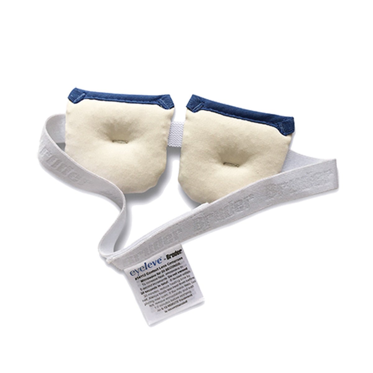 The Bruder Eyeleve Eye Compress is designed for contact lens wearers. It features white and blue eye masks connected by a white elastic band, providing soothing relief with moist heat therapy. Essential instructions are included, making it perfect for relaxation after contact lens removal.