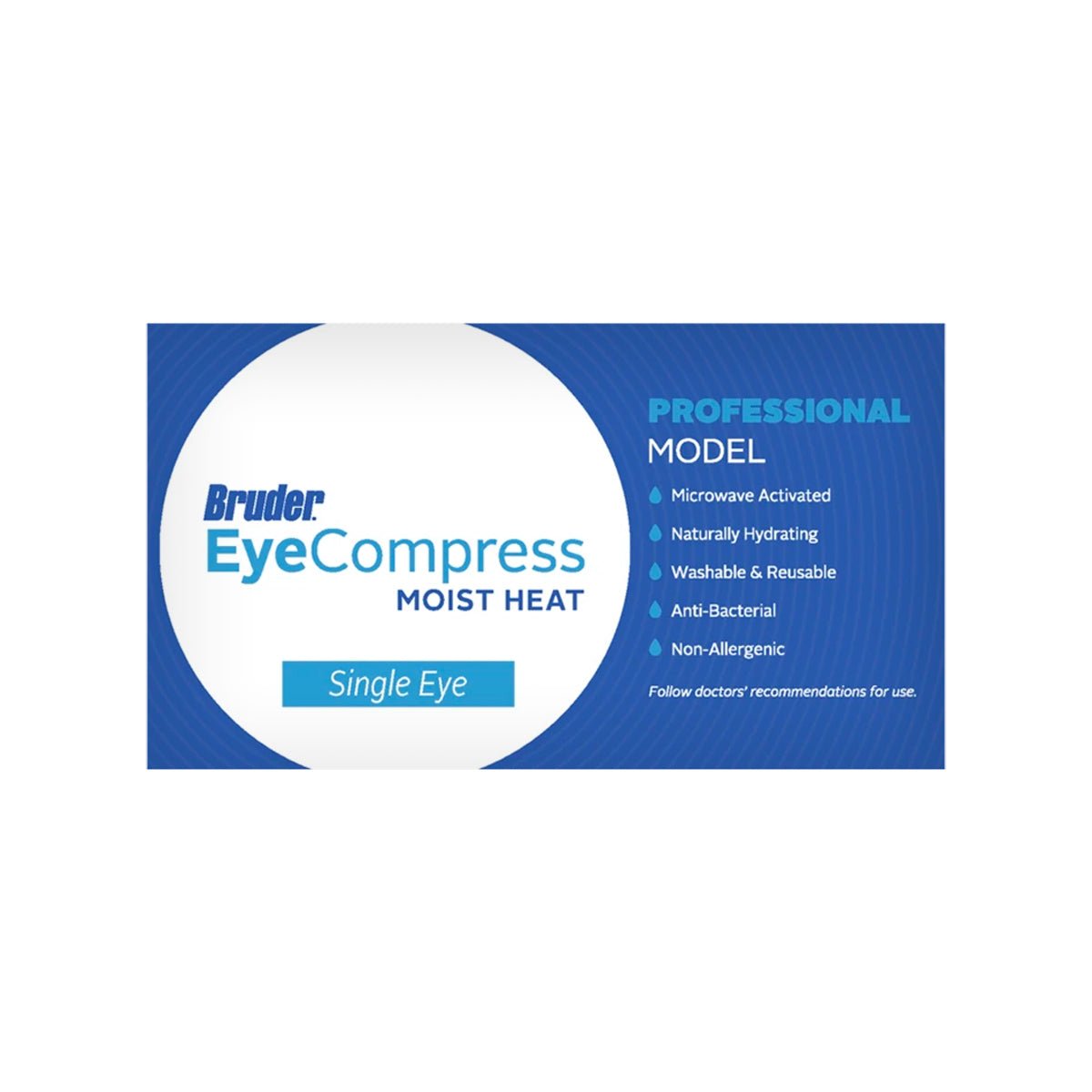 The Bruder Moist Heat Eye Compress – Single Eye offers microwave-activated dry eye relief with MediBeads technology, featuring natural hydration, washable/reusable material, antibacterial properties, and a non-allergenic design.