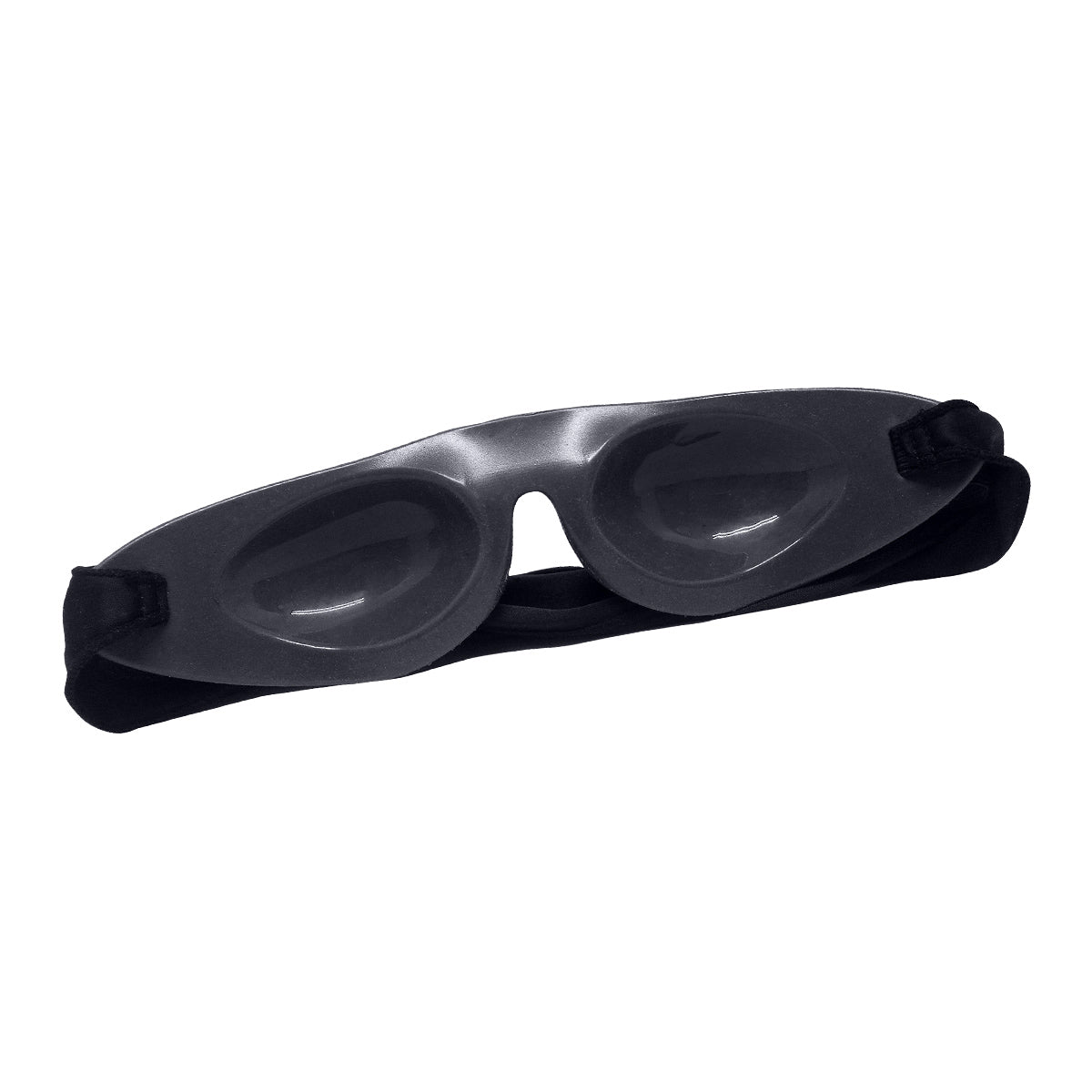 A pair of sleek, black EyeEco Eyeseals 4.0 Hydrating Sleep Masks from PRN, designed to provide nighttime relief for CPAP users, are angled slightly against a plain white background.