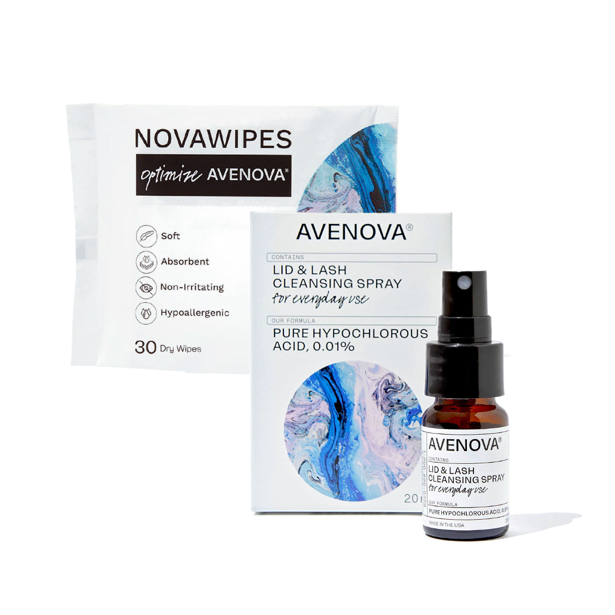 Avenova Hypochlorous Spray Solution (20ml or 40ml Bottles)  2-Pack with Novawipes (Professional Strength)