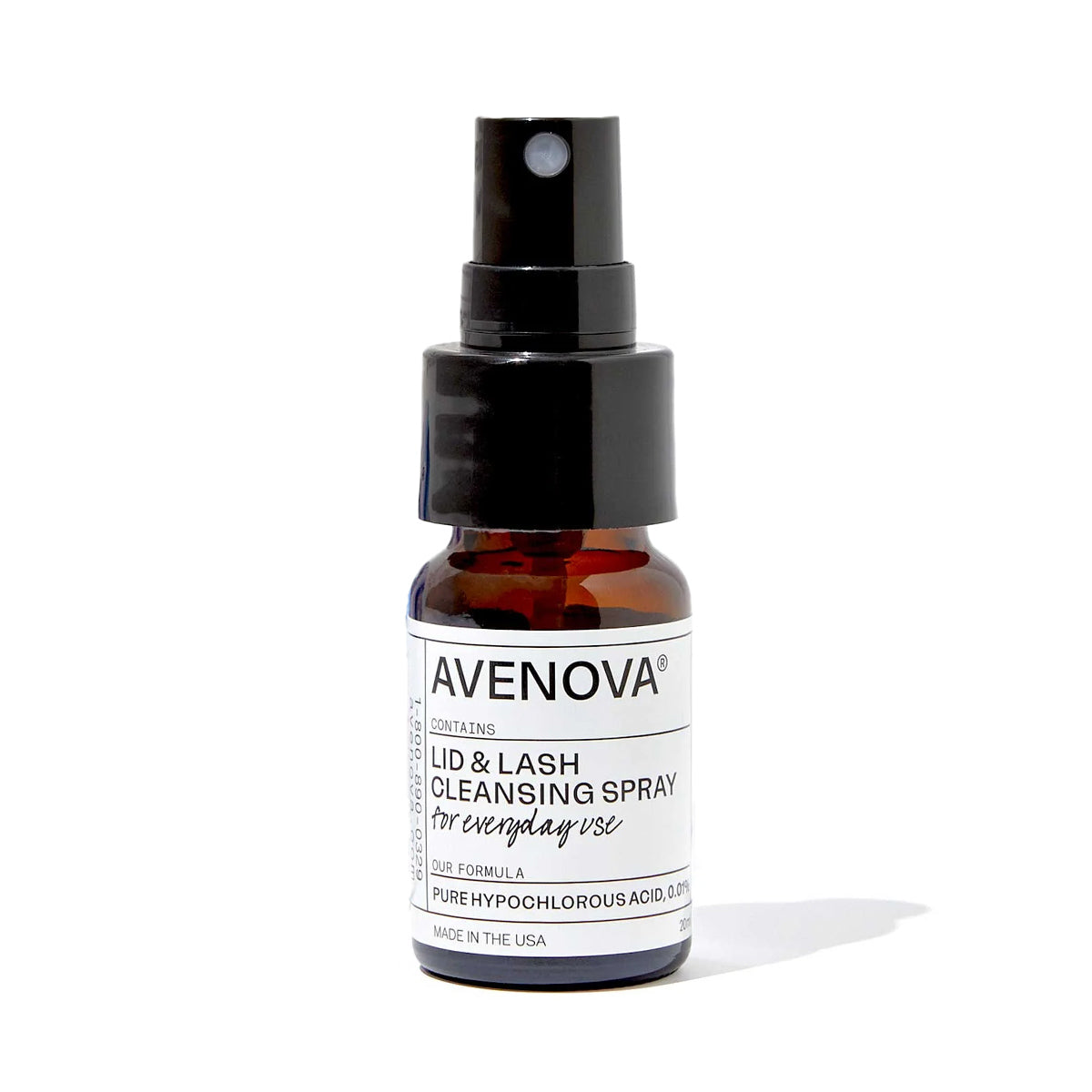 NovaBays Avenova® Hypochlorous Spray Solution (20ml) is an eyelid cleanser with sleek blue and white packaging. It contains 0.01% pure hypochlorous acid for daily use and features Rx Only text prominently displayed.