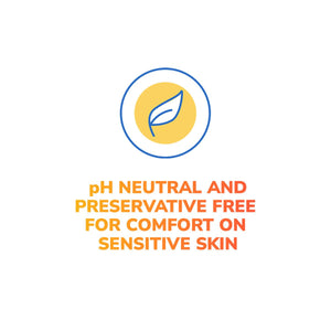 The Optase Protect Eyelid Hypochlorous Cleansing Spray (100ml) by Optase features a floating circular leaf icon above its text, pH NEUTRAL AND PRESERVATIVE FREE FOR COMFORT ON SENSITIVE SKIN, transitioning from yellow to orange, ideal for daily eye hygiene on a white background.