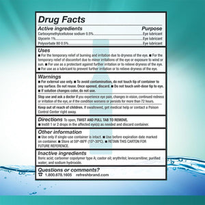 The Refresh Digital Preservative Free, by Abbvie, comes with a detailed drug facts label for fast-acting relief from digital eye strain. It lists active ingredients, purposes, warnings, usage directions, storage instructions, and manufacturers contact. The background features a blue to green gradient.
