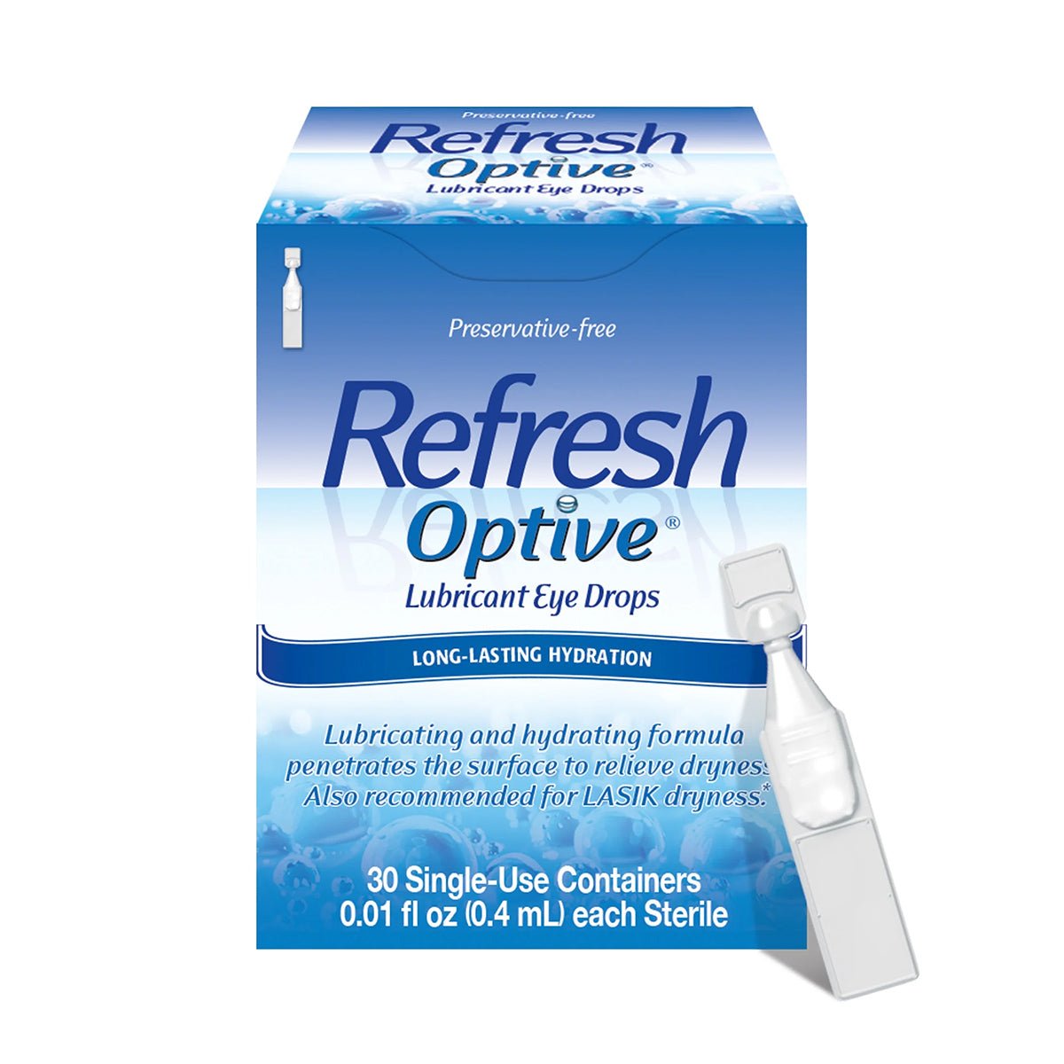 Refresh Optive Lubricant Preservative Free Eye Drops by Abbvie provides dry eye relief with 30 sterile, single-use 0.01 fl oz vials. The preservative-free formula ensures long-lasting hydration for ultimate comfort and convenience.