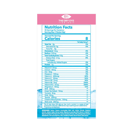 Dry Eye Drink™ Daytime – Doctor - Formulated Electrolyte Hydration for Eye Health (Strawberry Lemonade, 20 Packets) - Dryeye Rescue