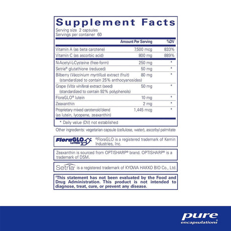 Pure Encapsulations Macular Support Antioxidant Formula (120 ct.) 2 Month Supply - Dryeye Rescue