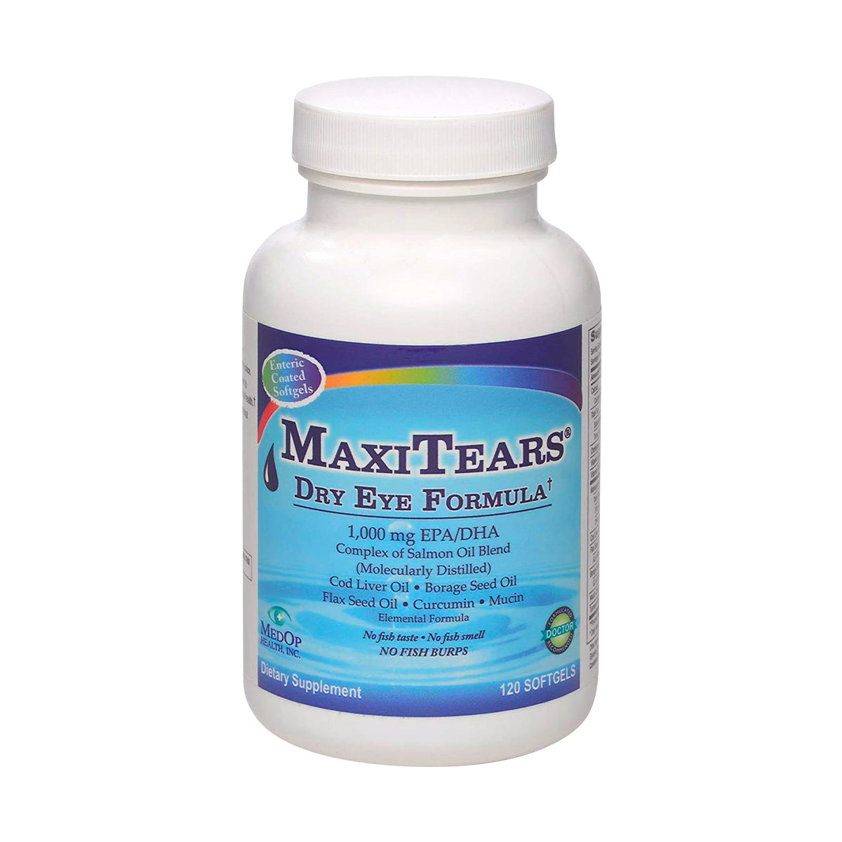 The MedOp MaxiTears Eye Formula by Lunovus, offering 120 softgels in a 30-day supply, boasts Omega-3 fatty acids with 1,000 mg EPA/DHA and other oils for dry eye relief without any fish aftertaste.