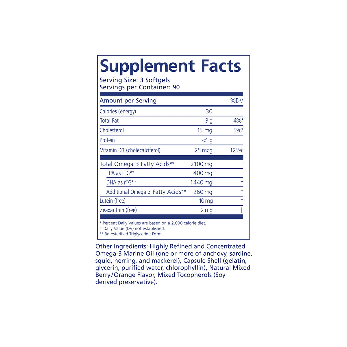 PRN numaqula Omega-3 softgels by PRN offer essential macula support; the supplement facts label details serving size, calories, total fats, Omega-3, Vitamin D3, Lutein, and Zeaxanthin percentages. Ingredients include fish oils with natural mixed berry/orange flavor.