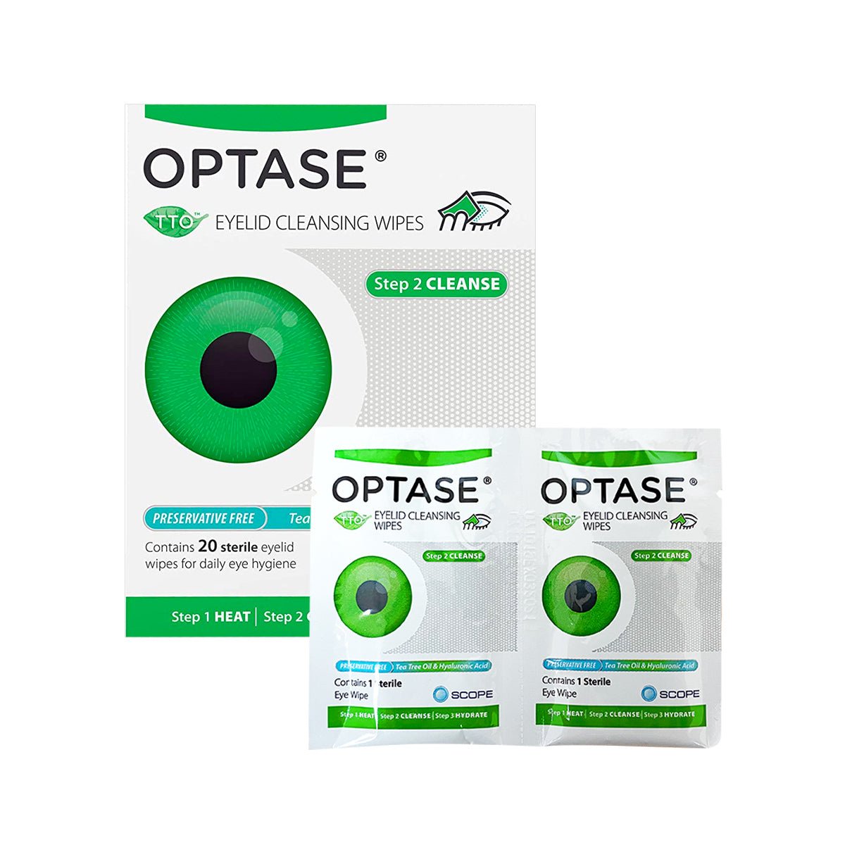 Optase Tea Tree Oil Eyelid Wipes - Preservative Free wipes for Dry Eye and Blepharitis, Box of 20 - Dryeye Rescue