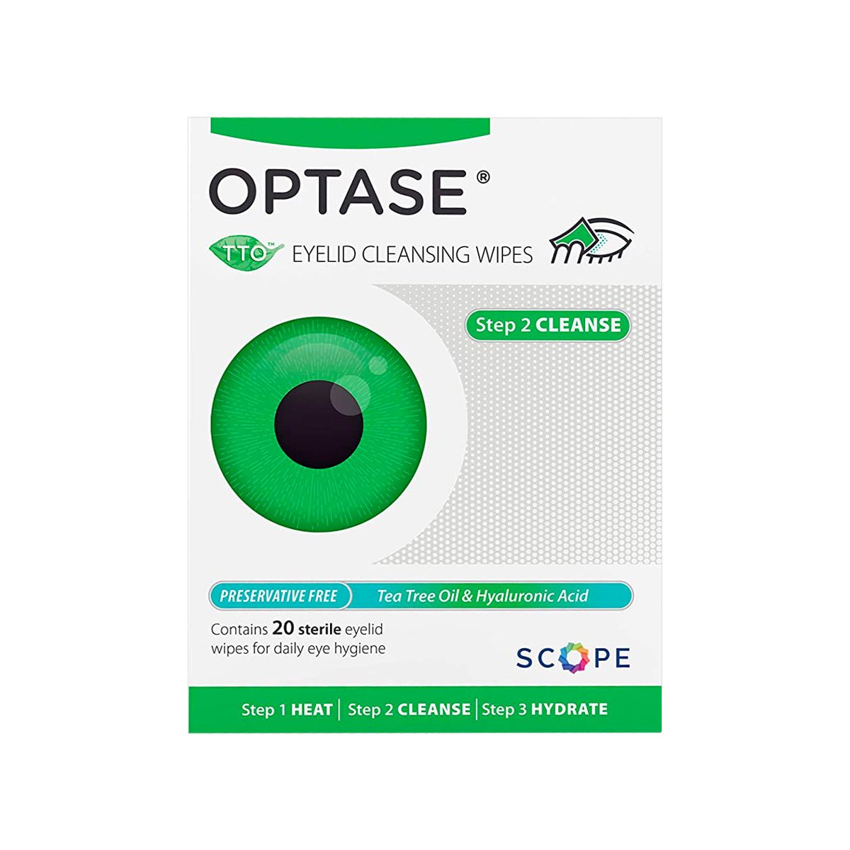 Optase Tea Tree Oil Eyelid Wipes - Preservative Free wipes Box of 20 - Dryeye Rescue